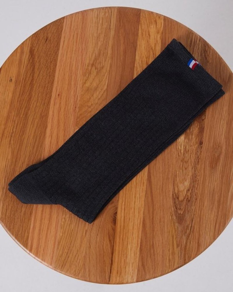 Mise au Green Chaussettes | Chaussettes Unies Cotelees En Fil D'Ecosse Anthracite