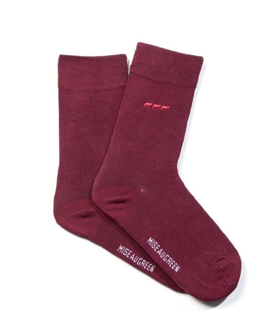 Mise au Green Chaussettes | Chaussettes Unies Broderie 3 Vaches Bordeaux