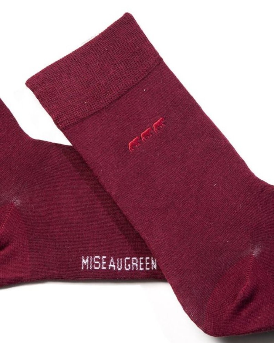 Mise au Green Chaussettes | Chaussettes Unies Broderie 3 Vaches Bordeaux